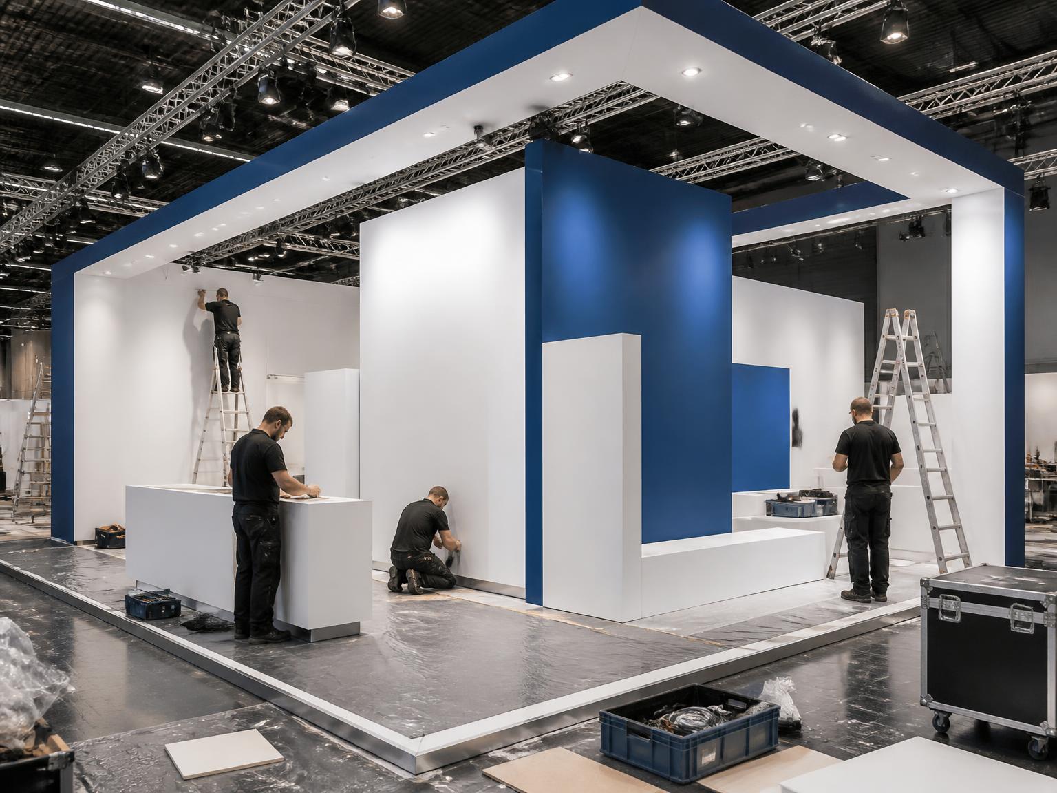 Aufbau eines Messestands in der Messehalle